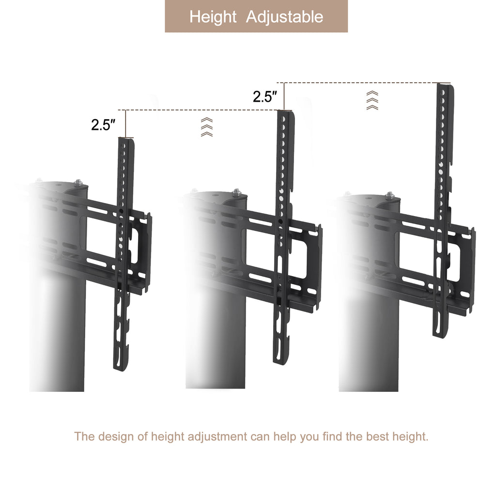 Black mobile TV stand glass shelf thickness detail