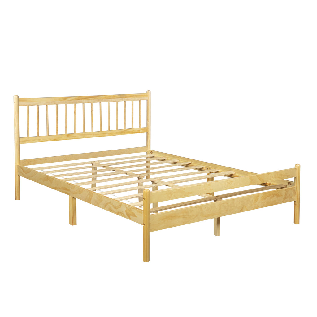 Traditional Style Queen Size Bed with Headboard and Footboard, Pinewood Bed with Strengthened Bed Frame ,Walnut