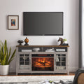 Gray wash TV stand with electric fireplace — front view