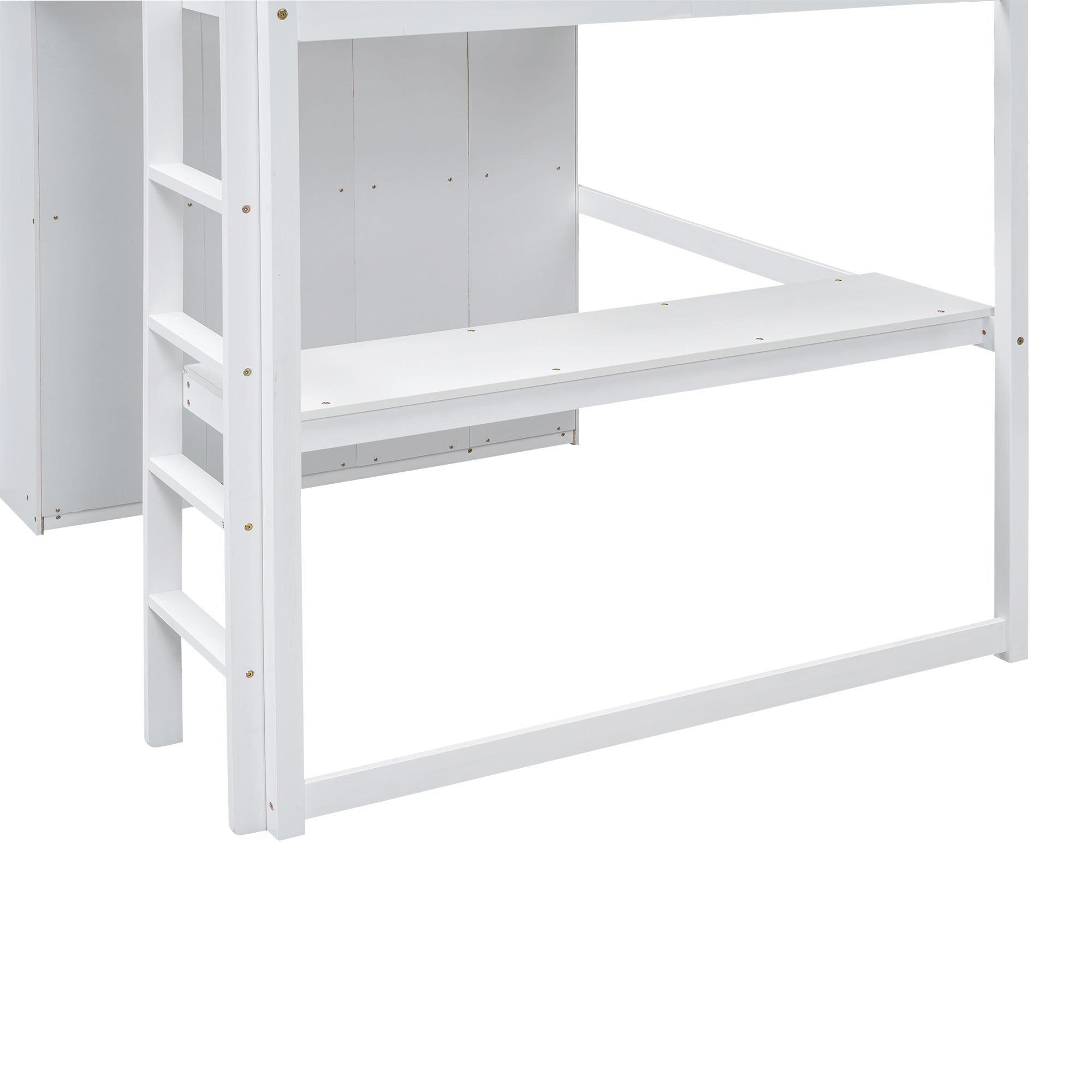 Full Size Loft Bed with Wardrobe, Desk & Storage Drawers — Pine Wood