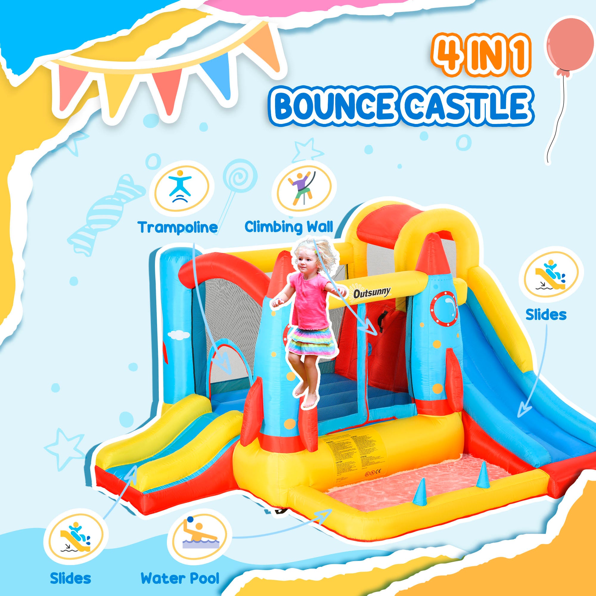 Backyard inflatable play center with air blower