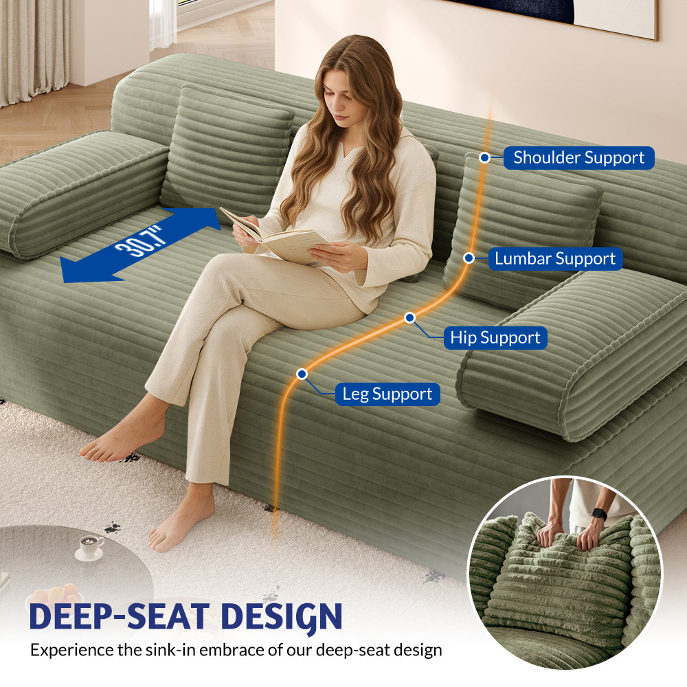 78.7' Frameless Sofa,2-in-1 Convertible Sofa Bed with 3 Pillows – Plush Corduroy Fabric, Multi-Functional 3-Seater Couch for Small Spaces, Apartments and Bedrooms,Beige