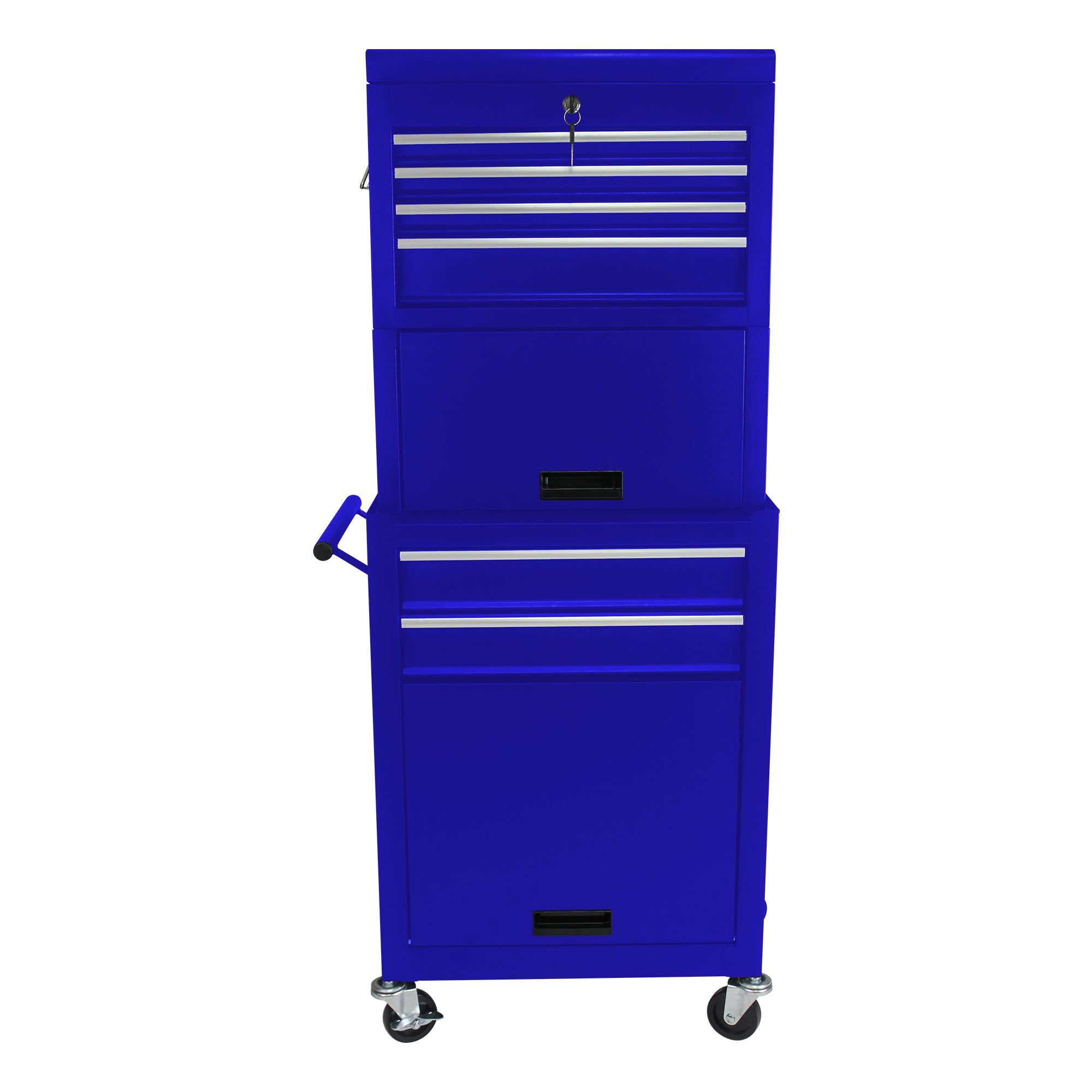 Blue 6-drawer rolling tool chest with lock — front view