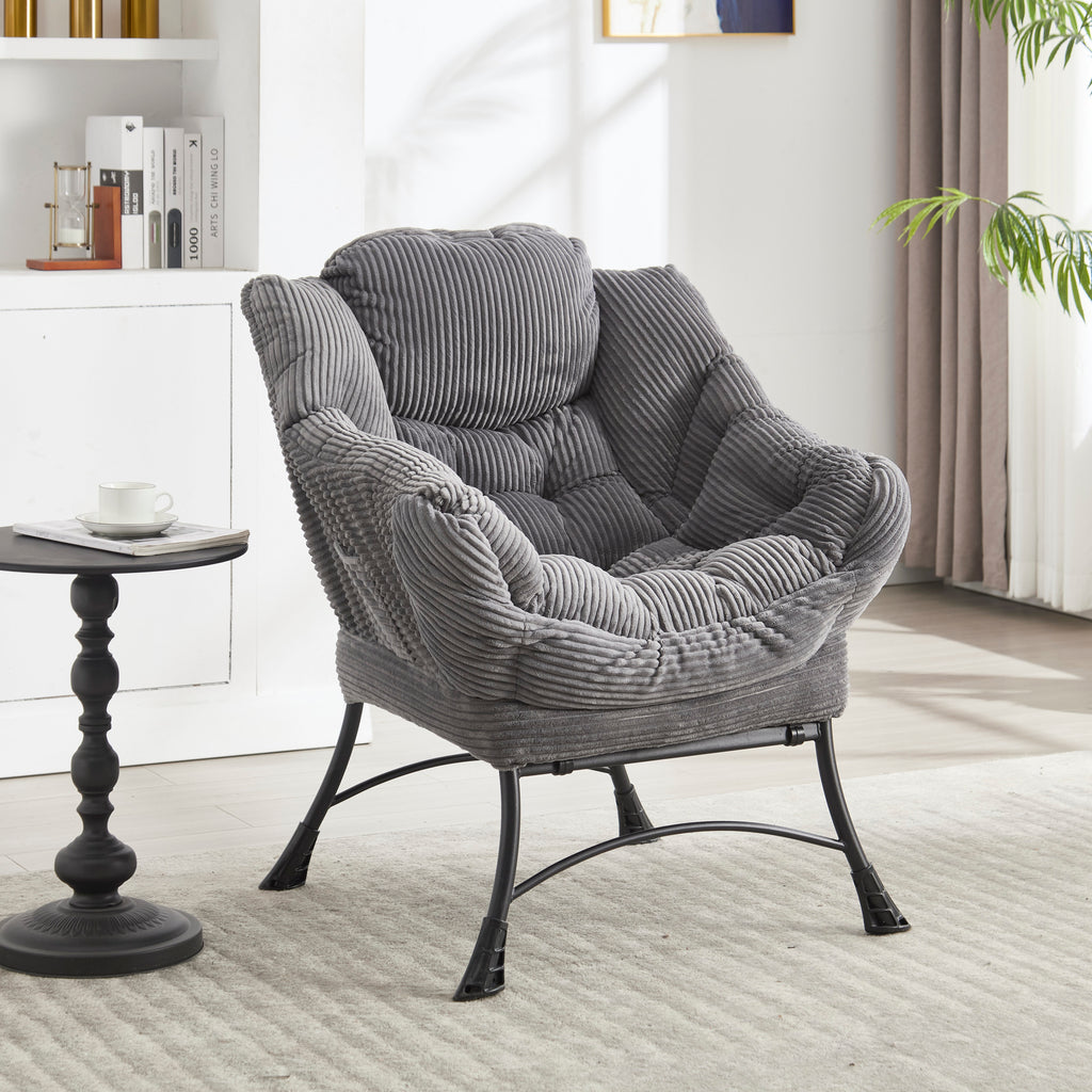 Gray lazy lounge chair steel frame stability detail
