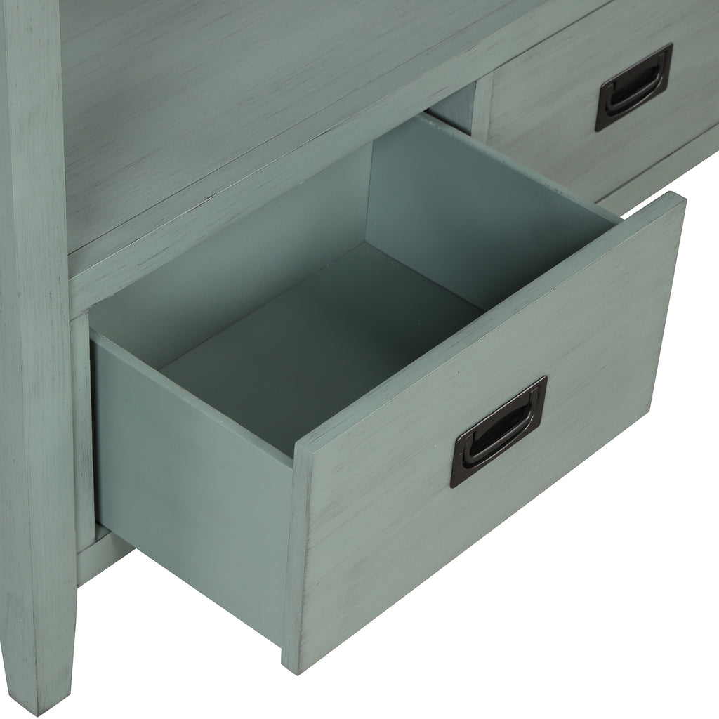 Four-drawer console table retro blue side profile