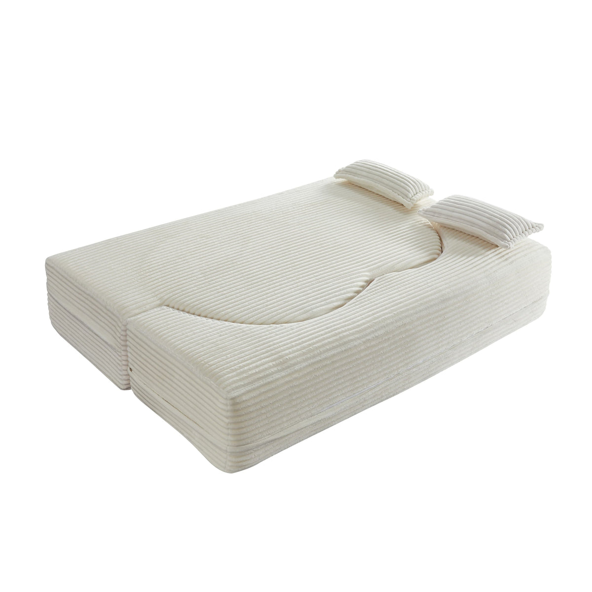 Modern Floor Sofa with 2 Pillows, Convertible Plush Corduroy Foam-Filled Sleeper Sofa Bed,15 ' Full Size Folding Mattress for Living Room, Guest Bed, no assembly required, Light Grey