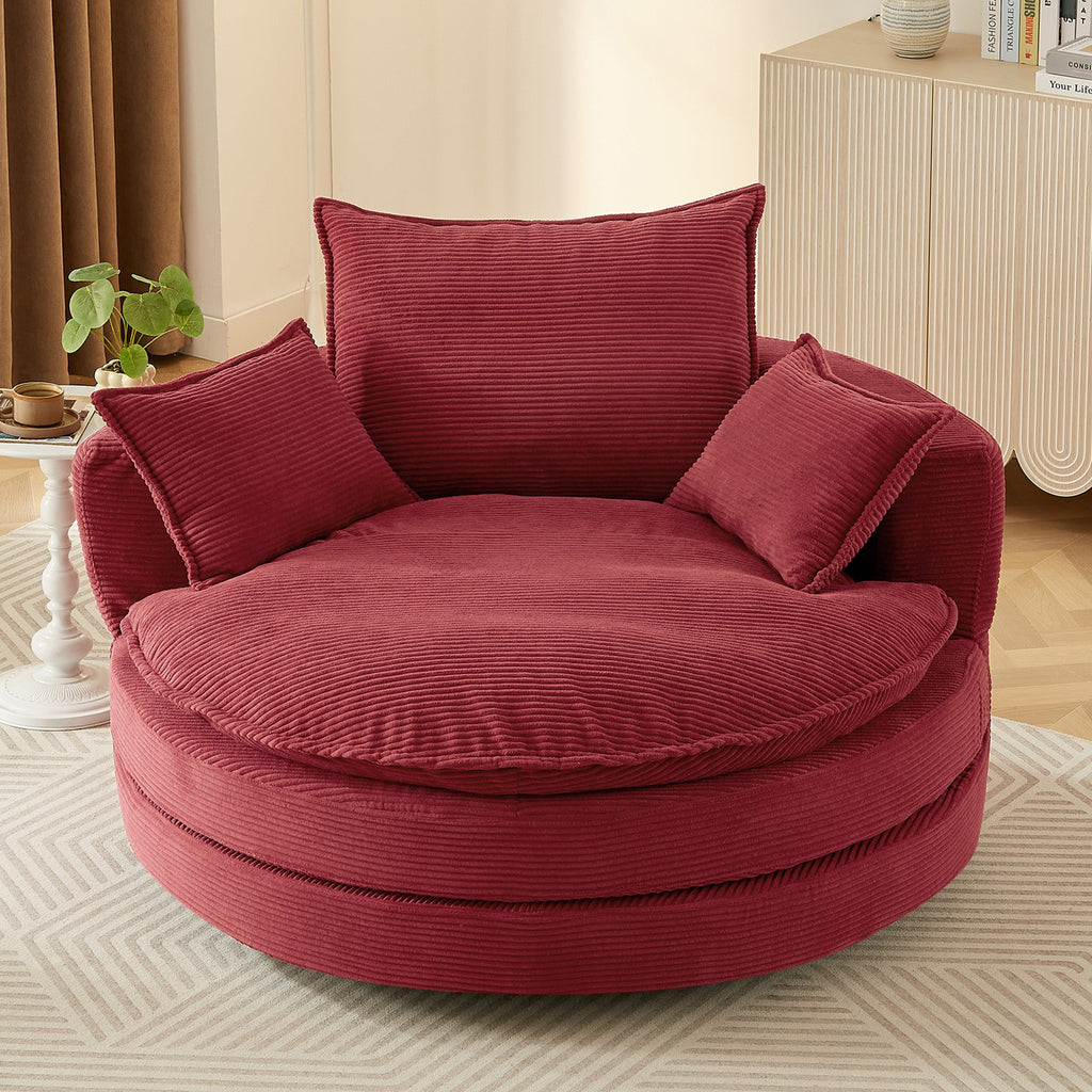 Corduroy Swivel Barrel Chair — 360° with Removable Pillows