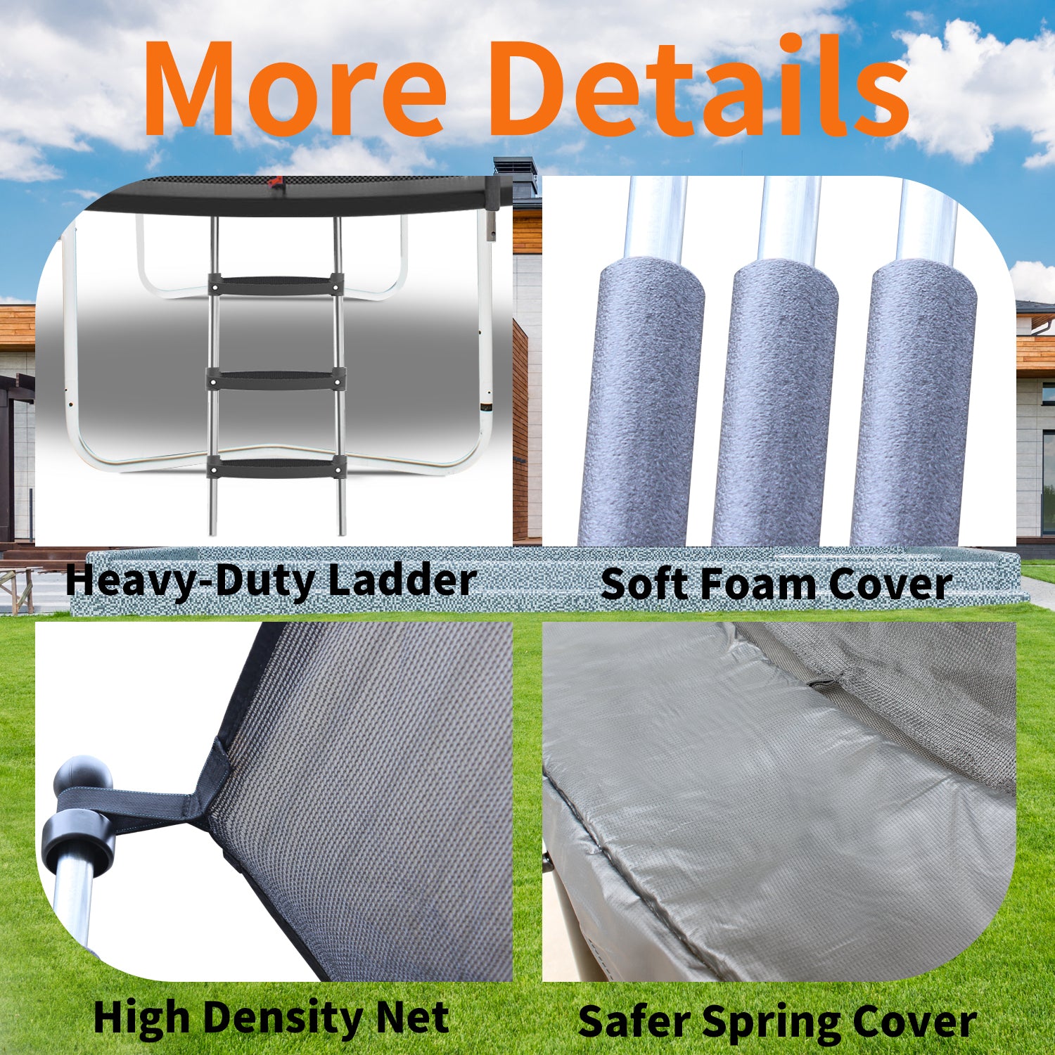 8 ft trampoline ladder and foam frame sleeve close-up