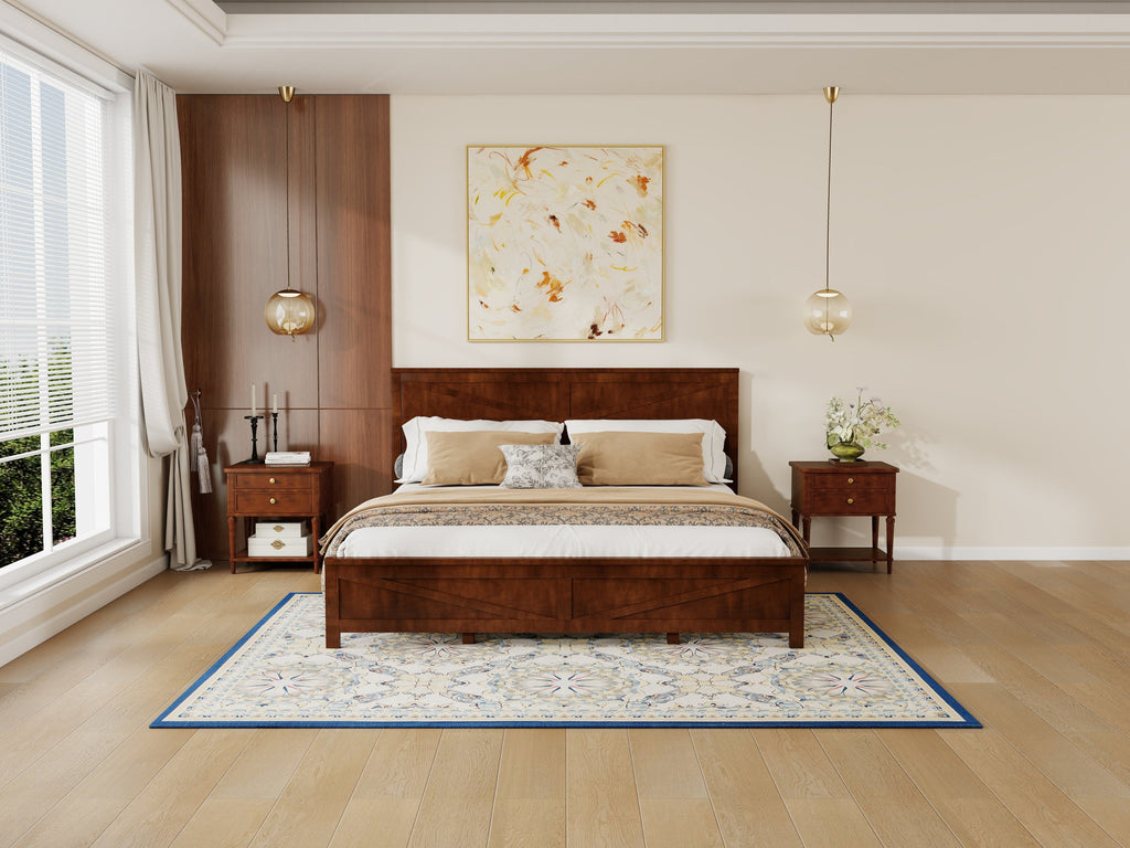 Farmhouse Style King Size Bed with Barn Door Designed Headboard and Footboard, Pinewood Bed with Strengthened Bed Frame,White