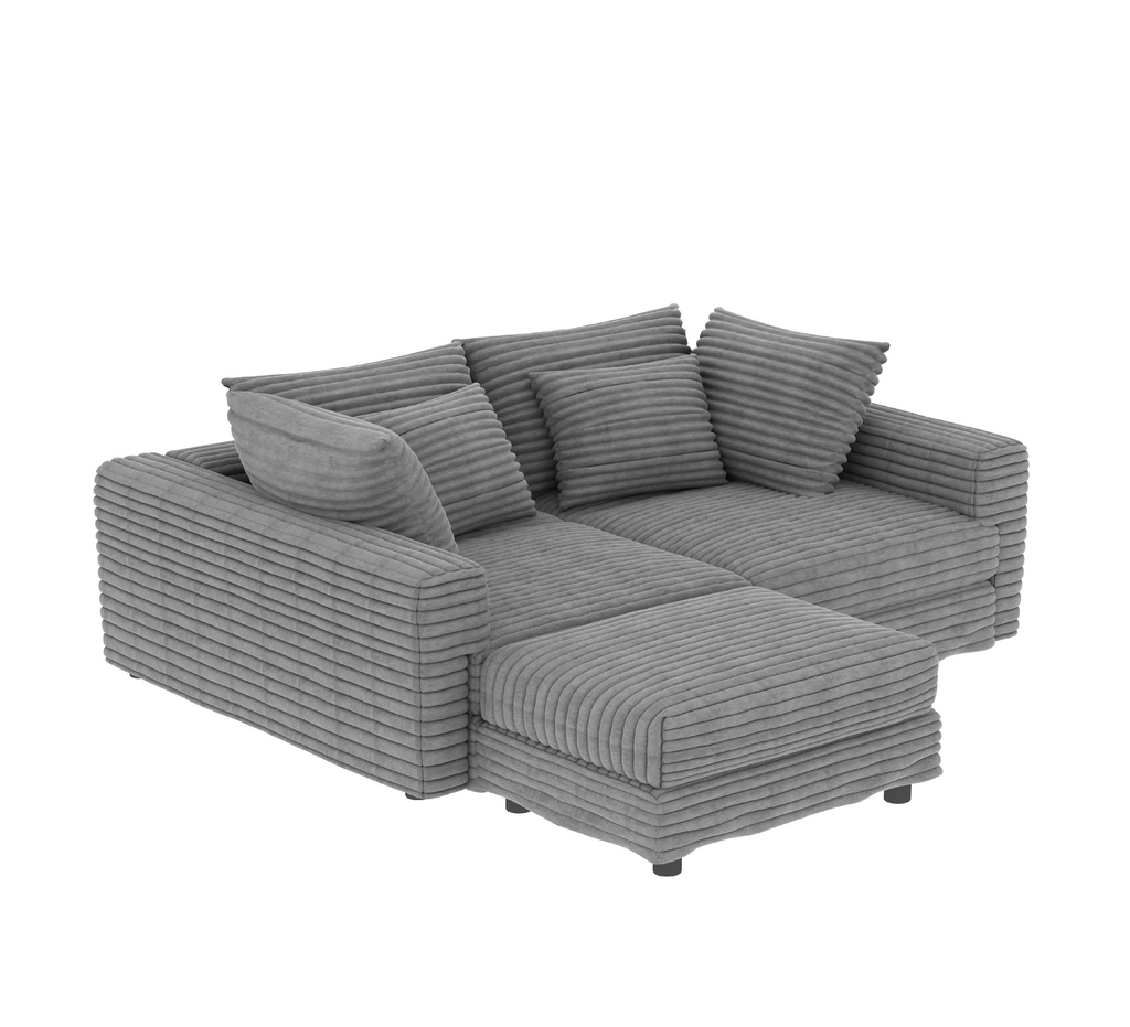 102.4 'Plush Corduroy 4-Seat Sofa,Modern Comfy Upholstered Sofa Cloud Couch,Deep Seat Couches with Soft Pillows and 3 Ottomans,Convertible Sofa Lounge Chair,Black(Old SKU:W1885S00287)