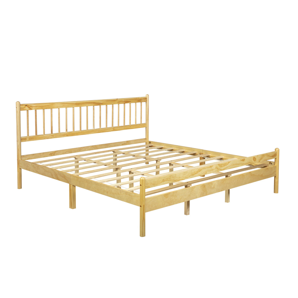 Traditional Style King Size Bed with Headboard and Footboard, Pinewood Bed with Strengthened Bed Frame,Walnut