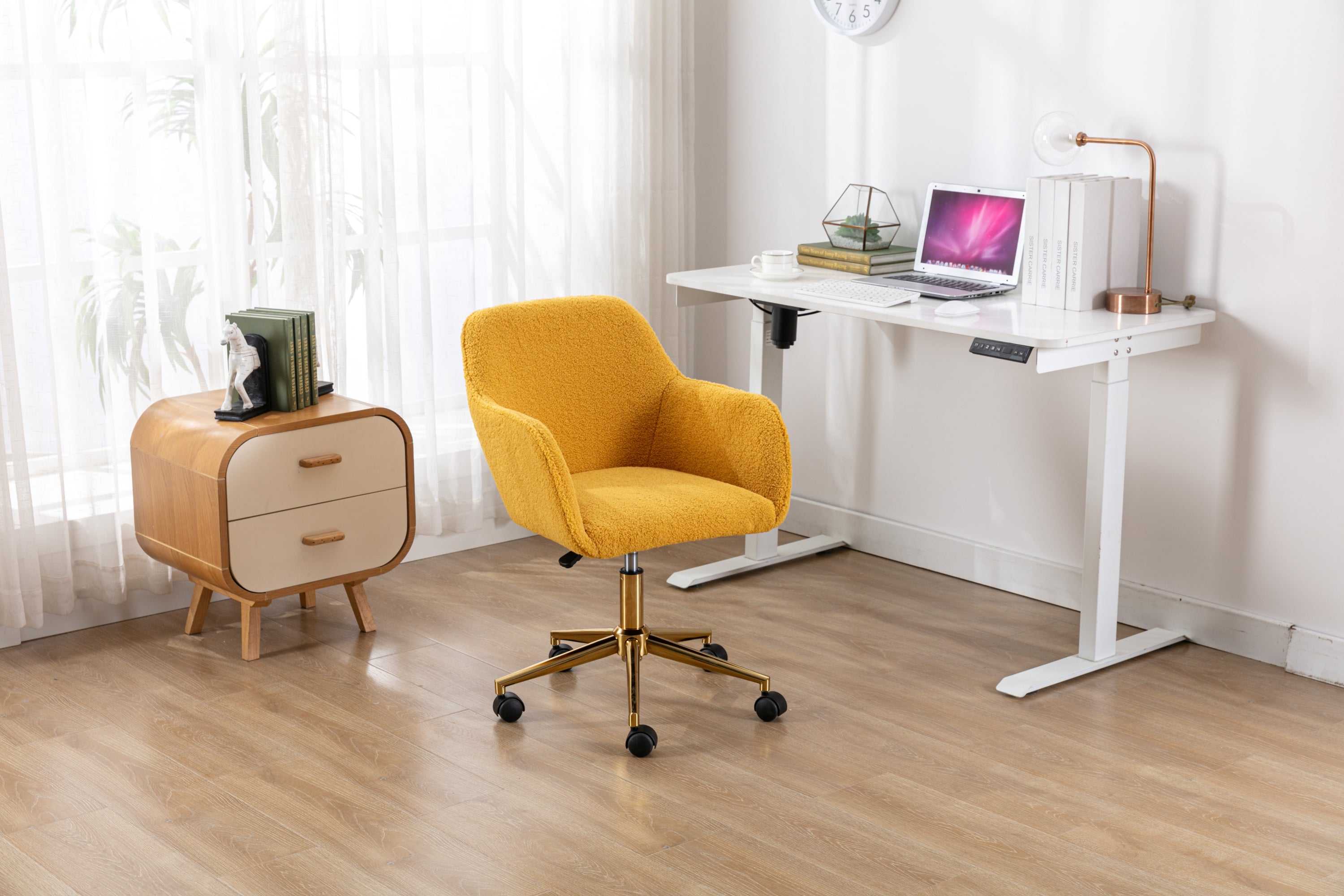 Teddy Office Chair — Adjustable Height with Gold Metal Base & Wheels
