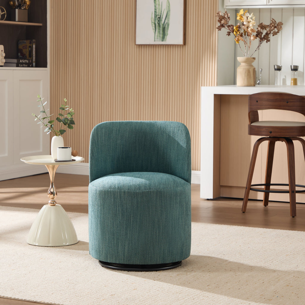 Set Of 1 Upholstered Kitchen & Dining Room Barrel Chair, Mid Century Modern Round Linen Dining Chair, 360 Degree Swivel Comfy Armless Accent Makeup Vanity Side Chair for Bedroom Living Room