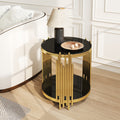 19.7' Round Glass End Table, 2-Tier Glod Side Table with Stainless Steel Legs and Black Tempered Glass, Modern Luxury End Table for Living Room Home Office