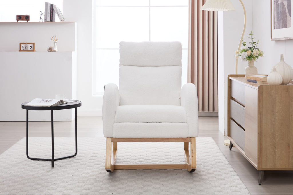 White nursery rocker with footrest — top view