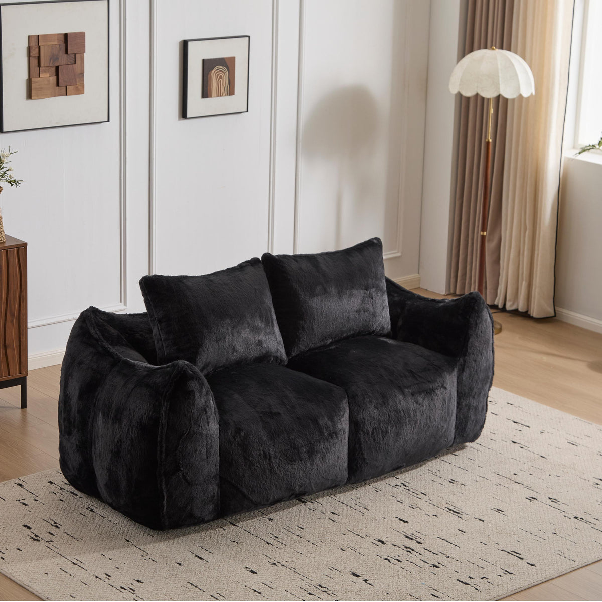 Giant Bean Bag Couch for Adults, Ultra Soft Fluffy Loveseat Bean Bag Sofa, Oversized Chase Lounge Chair Indoor for Living Room Bedroom, No Assembly Required Cozy Reading Chair with Pillows, White