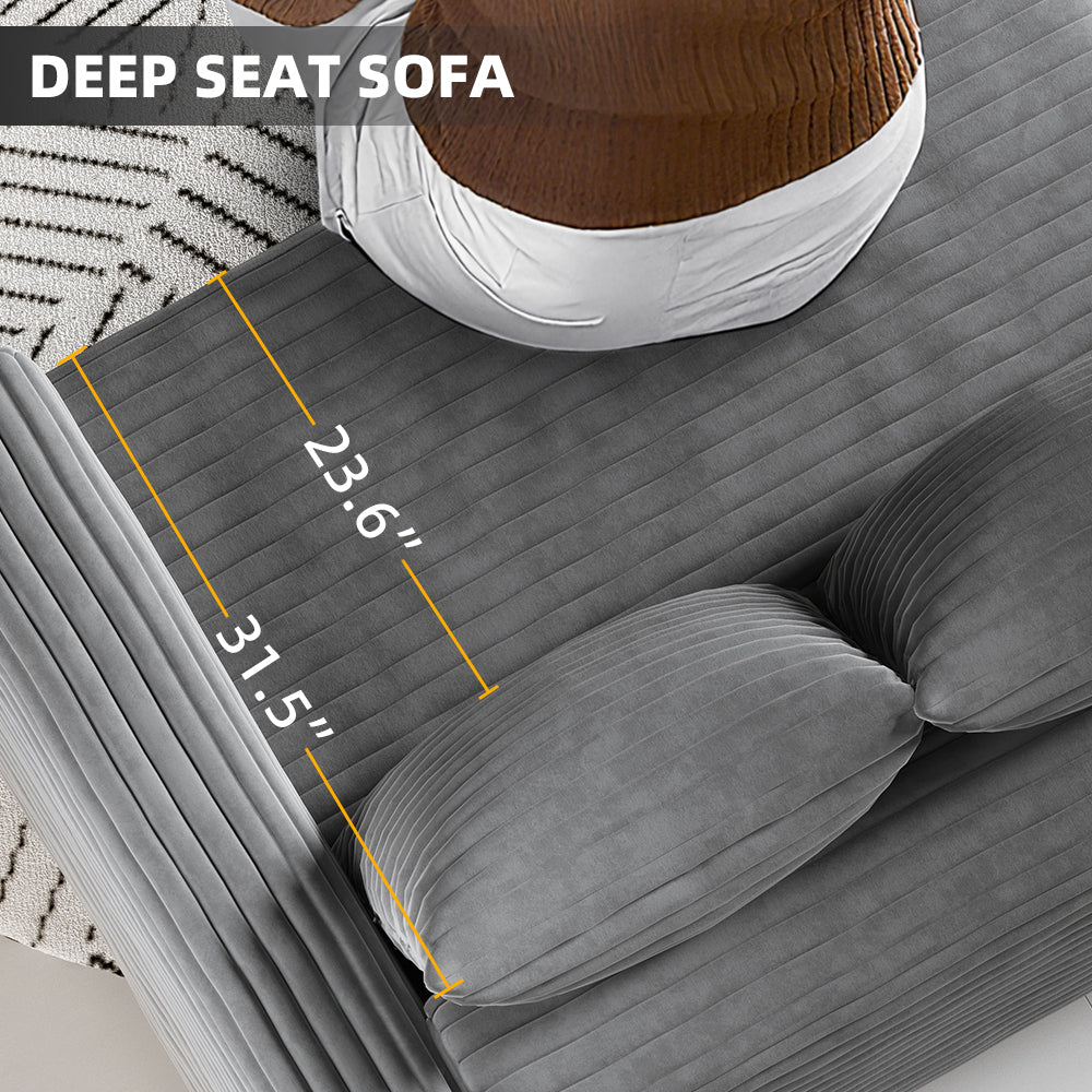 102.4 'Plush Corduroy 4-Seat Sofa,Modern Comfy Upholstered Sofa Cloud Couch,Deep Seat Couches with Soft Pillows and 3 Ottomans,Convertible Sofa Lounge Chair,Black(Old SKU:W1885S00287)