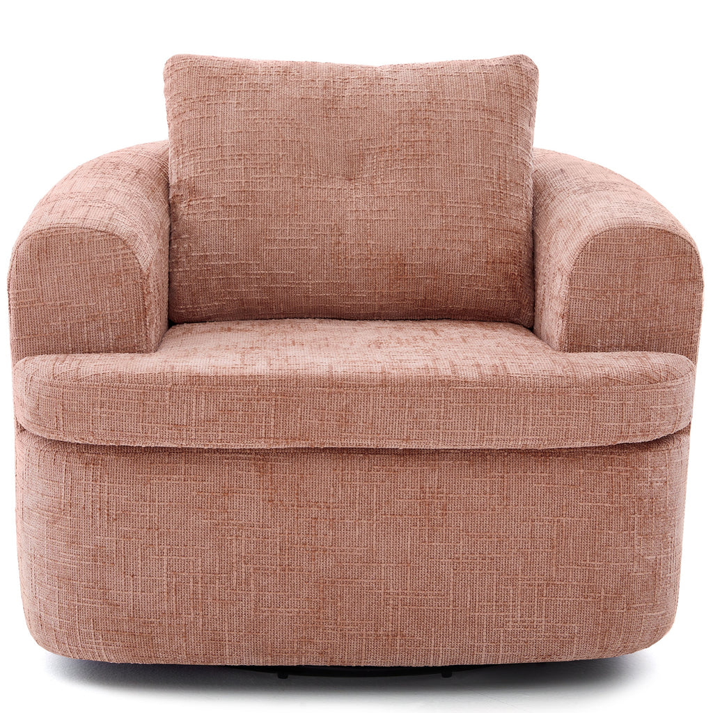 Chenille Swivel Barrel Chair — 360° Dual-Layer Cushion