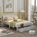White full size platform bed with under-bed drawers — front view