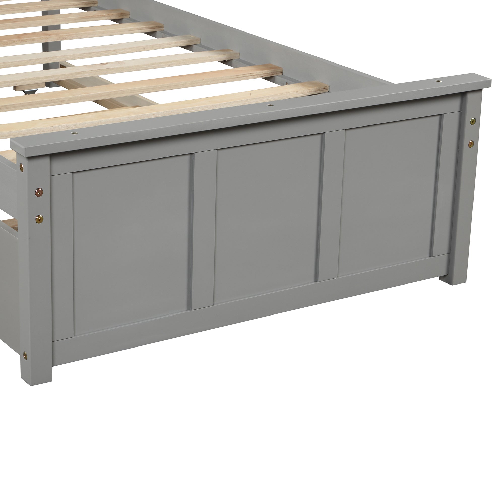 Gray platform bed slat support detail