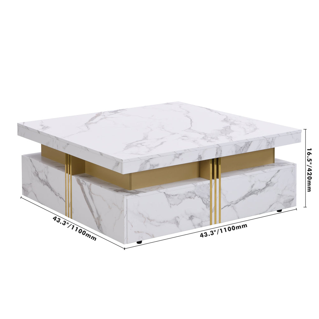 Square Storage Coffee Table — 4 Drawers & Gold Accents