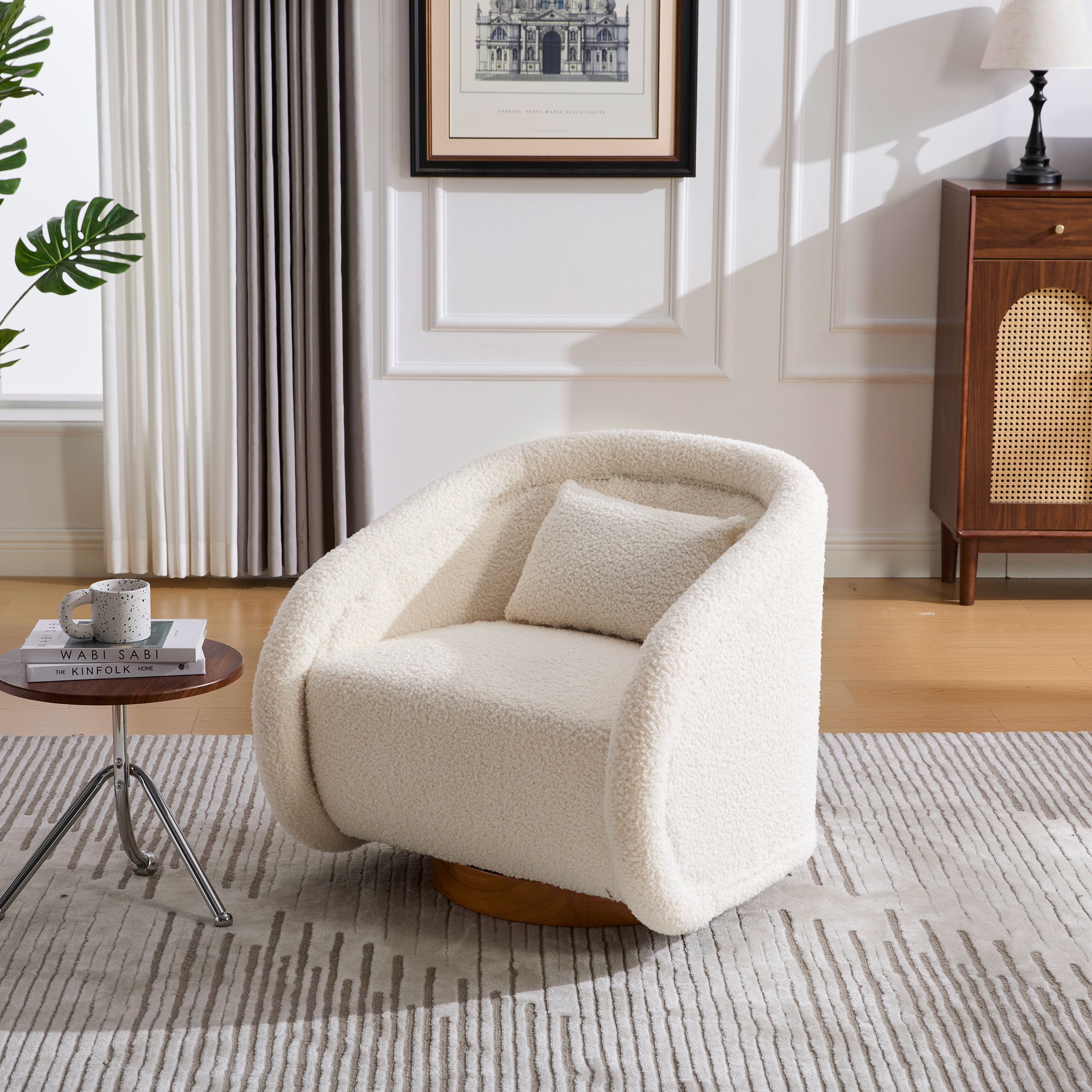 White teddy chair 360 rotation demonstration angle