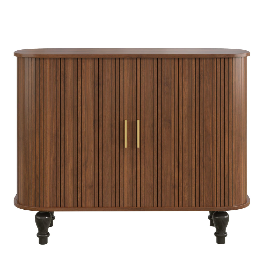 39' Fluted Liquor & Coffee Bar Cabinet with 6 Wine Racks and 3 Glass Holders, Mid-Century Modern Bar Cabinet with A Large Storage Drawer ,4 Hidden Storage Space on the Side , Black