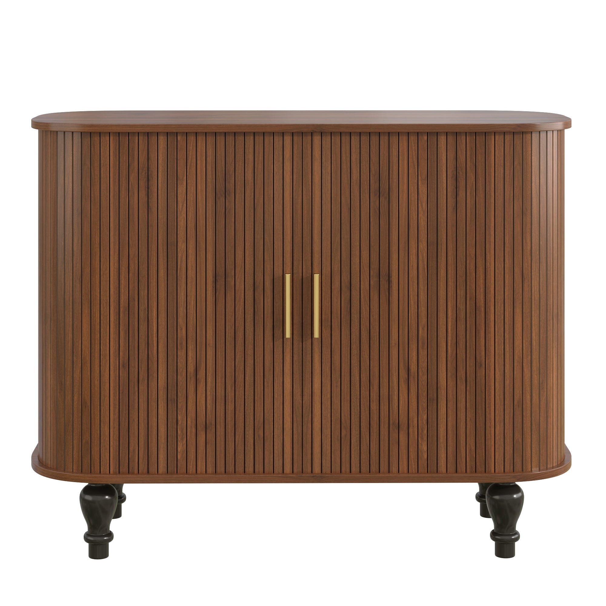 39' Fluted Liquor & Coffee Bar Cabinet with 6 Wine Racks and 3 Glass Holders, Mid-Century Modern Bar Cabinet with A Large Storage Drawer ,4 Hidden Storage Space on the Side , Black