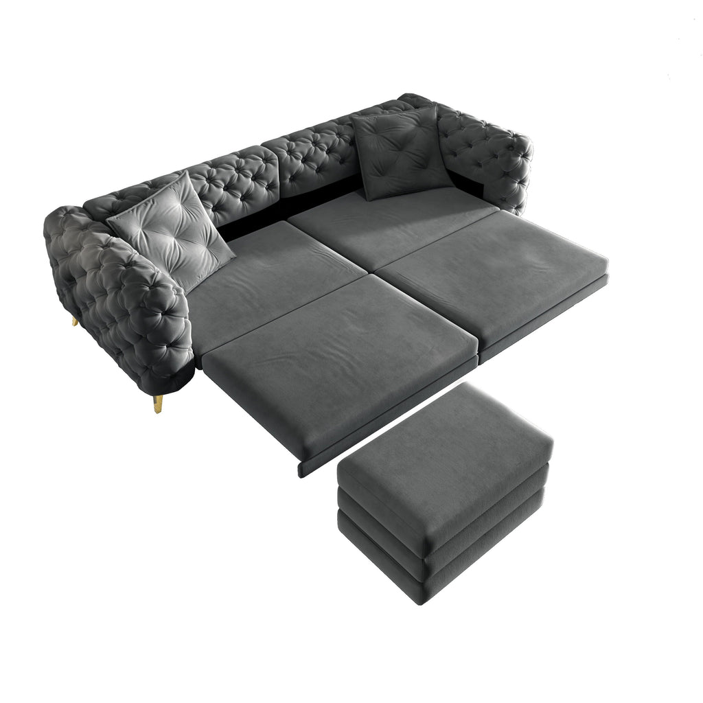 97.7' 3-in-1 Convertible Sleeper Sofa, 28.4' Deep Seat Pull Out Sofa Bed,Button Tufted Modern Sofa, 4-Seater Couch with Movable Ottoman for Apartment, Office, Bedroom,Beige/White