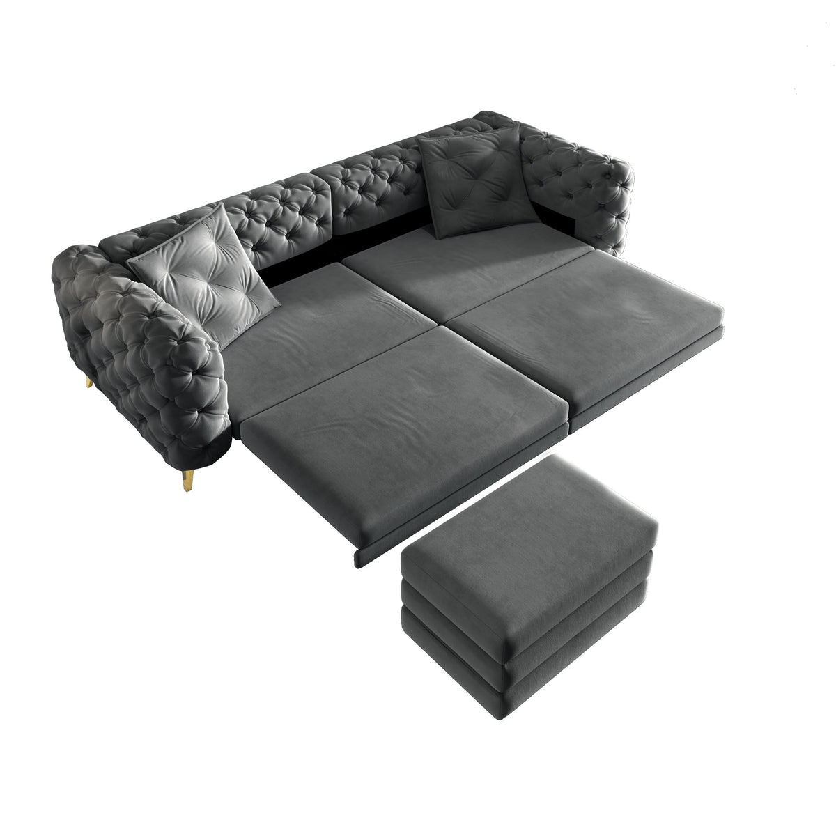97.7' 3-in-1 Convertible Sleeper Sofa, 28.4' Deep Seat Pull Out Sofa Bed,Button Tufted Modern Sofa, 4-Seater Couch with Movable Ottoman for Apartment, Office, Bedroom,Beige/White