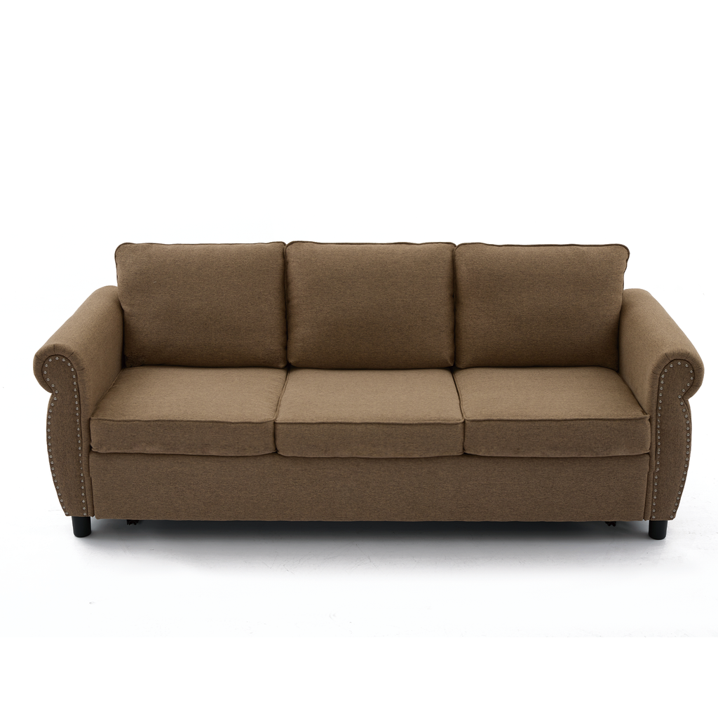 [NEW ARRIVED] [VIDEO PROVIDED] 81.5' 2-in-1 Queen Convertible Sleeper Sofa Bed, Pull Out Couch Bed,3 seater sofa bed,with 3.35' Memory Foam Mattress ,Rivet handrail,Beige(Old sku:W2108S00091)