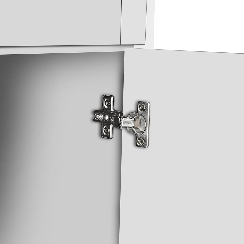 White storage cabinet compact footprint side profile