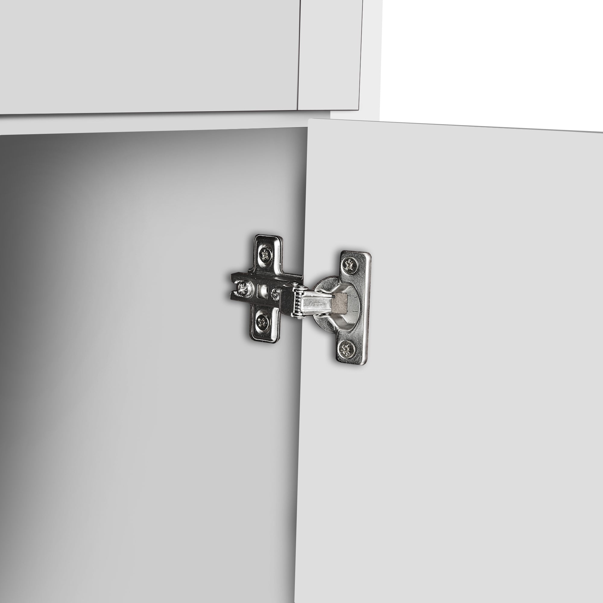White storage cabinet compact footprint side profile