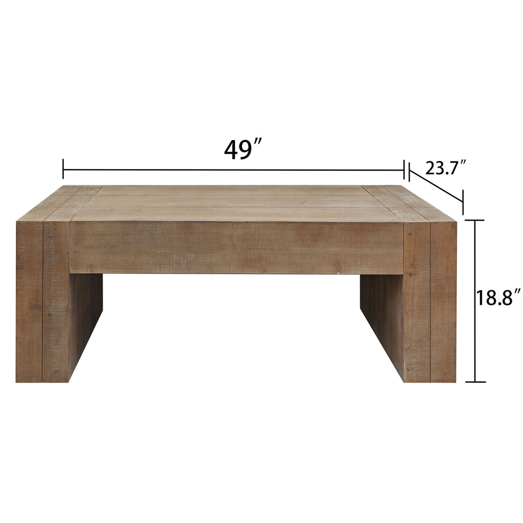 49-inch farmhouse coffee table top surface and wood grain detail