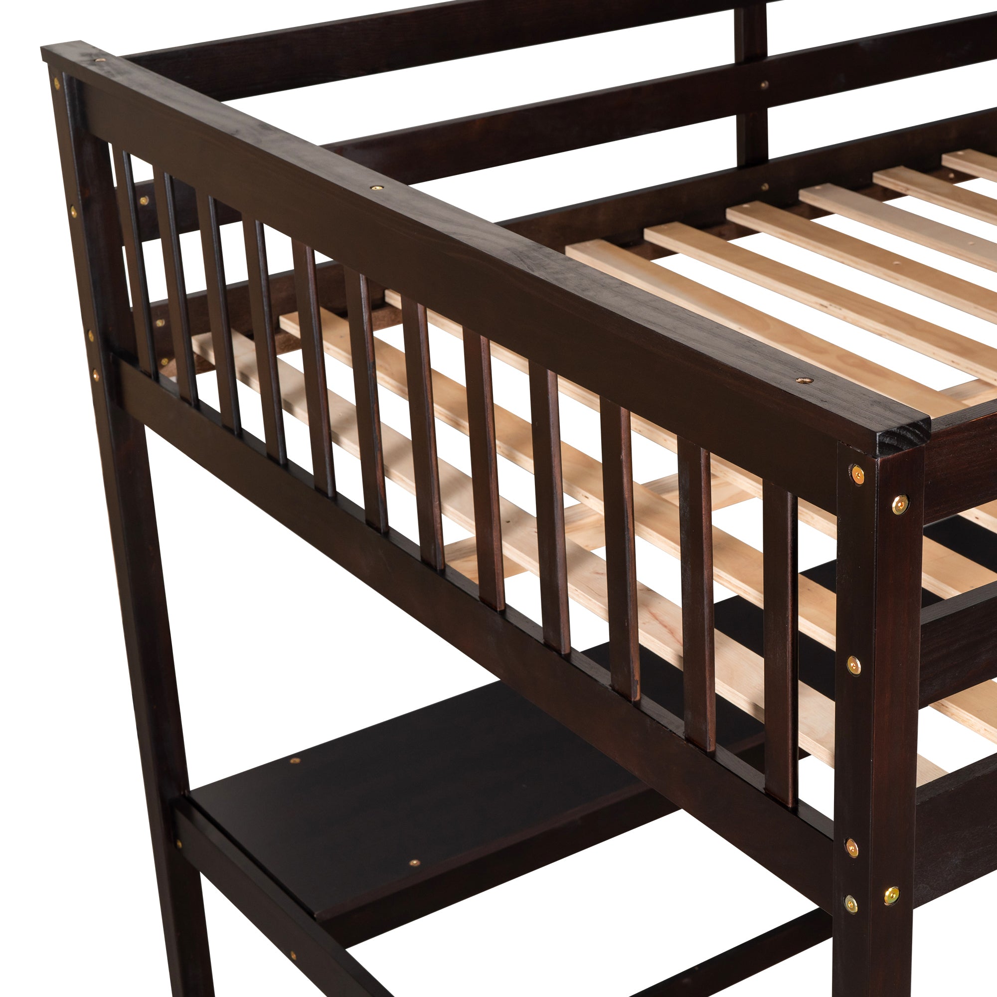 Loft bed guardrail and slat support system
