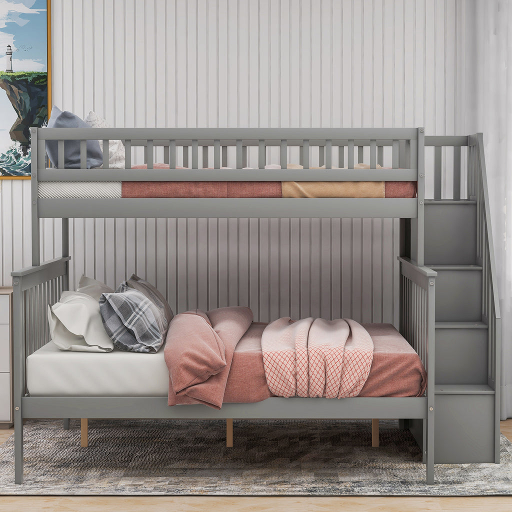 Twin-over-full bunk bed separated into two platform beds