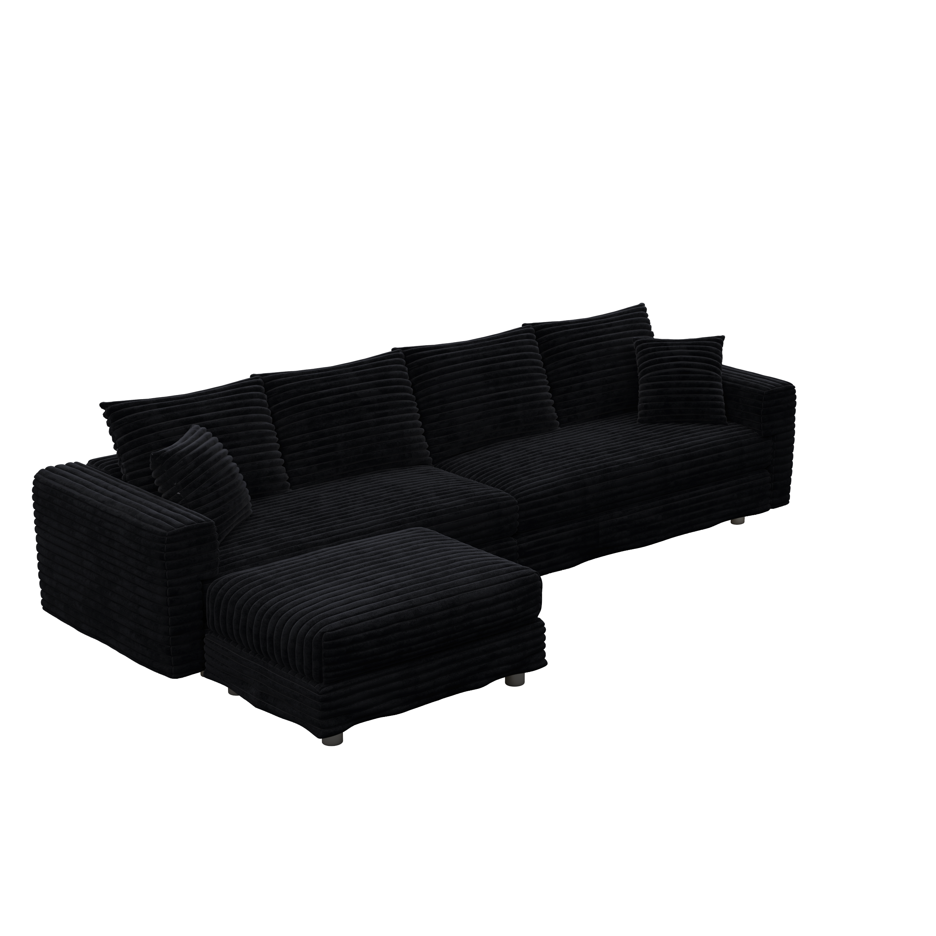 102.4 'Plush Corduroy 4-Seat Sofa,Modern Comfy Upholstered Sofa Cloud Couch,Deep Seat Couches with Soft Pillows and 3 Ottomans,Convertible Sofa Lounge Chair,Black(Old SKU:W1885S00287)