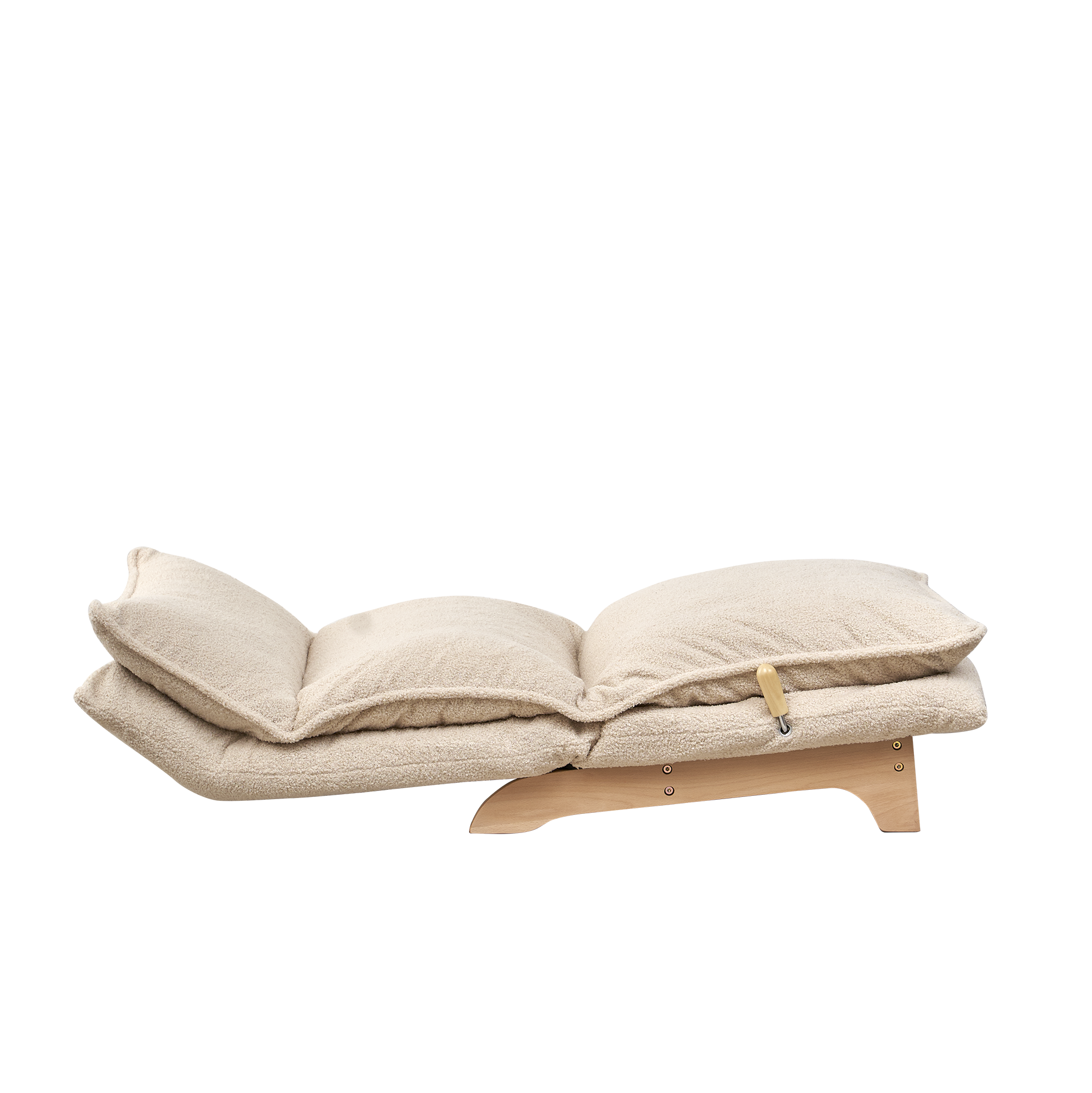 Beige lounge sofa bed chair — reclined position