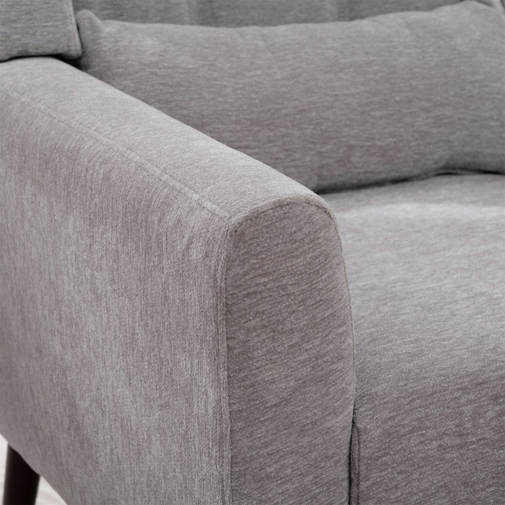 Chenille Accent Chair with Lumbar Pillow — Mid-Century Rubberwood Legs