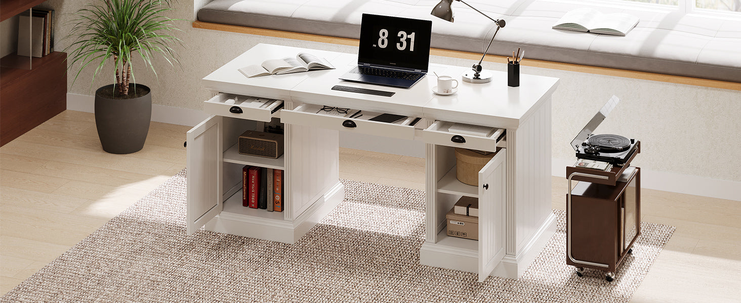 White executive desk in home office setting