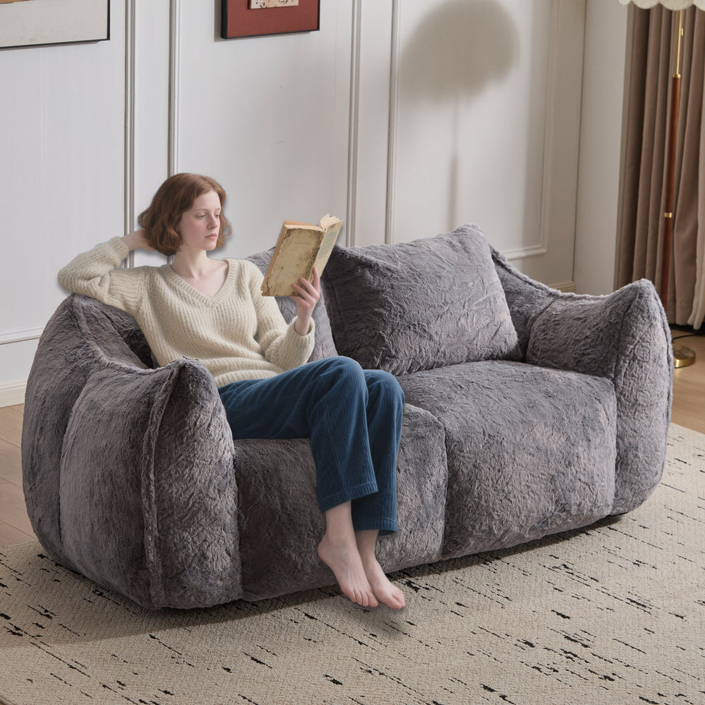 Giant Bean Bag Couch for Adults, Ultra Soft Fluffy Loveseat Bean Bag Sofa, Oversized Chase Lounge Chair Indoor for Living Room Bedroom, No Assembly Required Cozy Reading Chair with Pillows, White