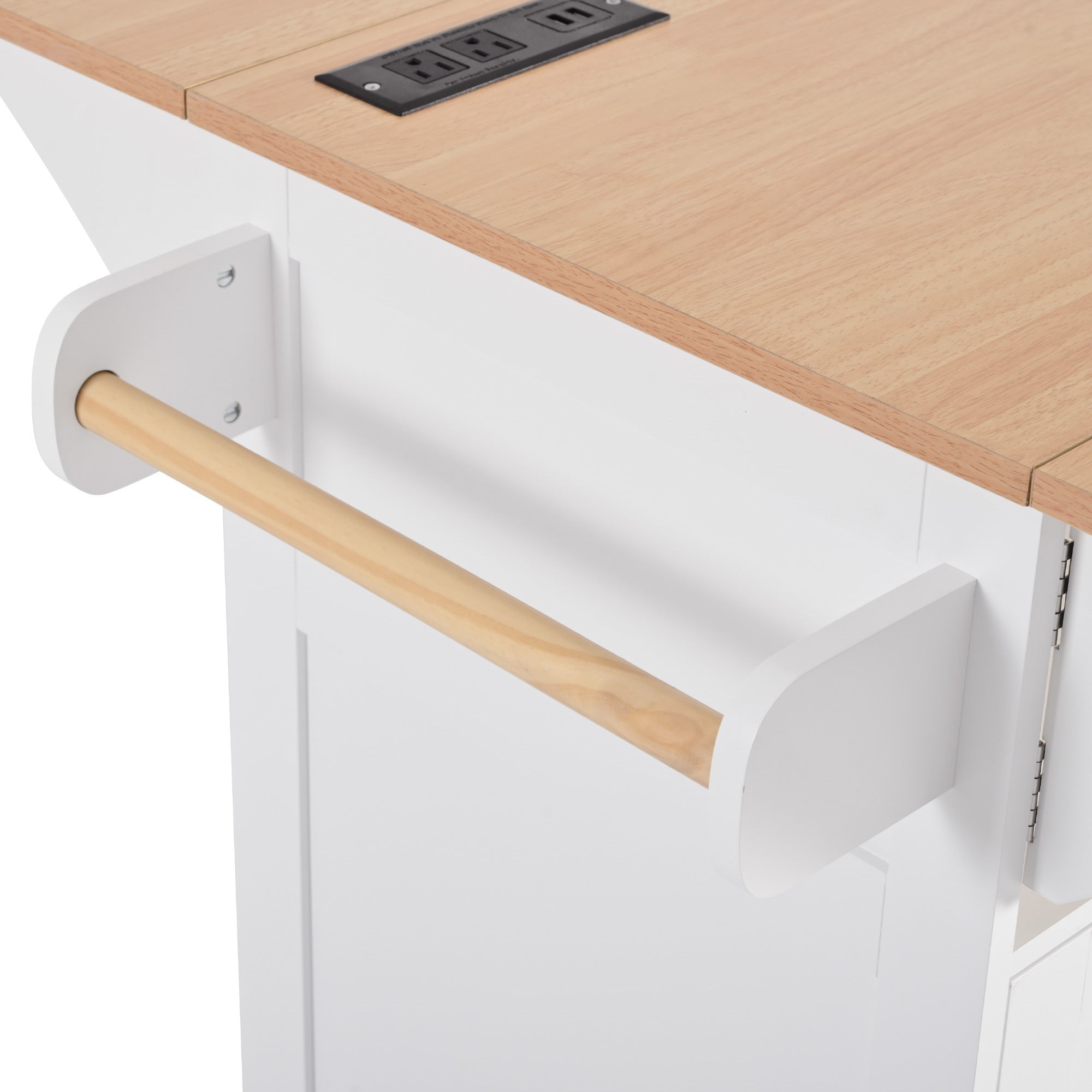 K&K 55.7'' Large Kitchen Island with 2 Drop Leaf,, Rolling Kitchen Cart on 5 Wheels with Power Outlet, Folding Storage Dining Table with Spice & Towel Rack , 3 Drawers, for Kitchen, Dining Room,Black