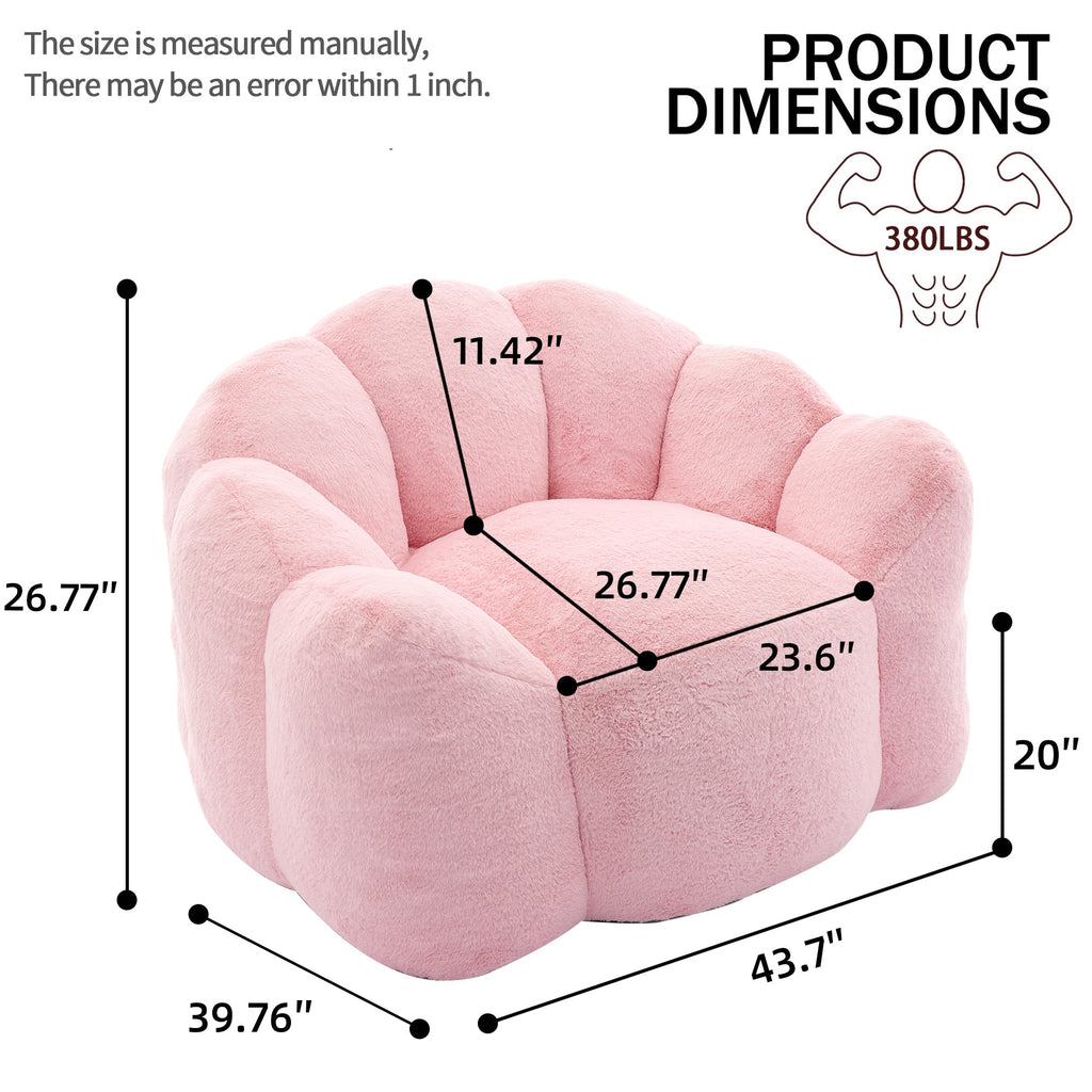 Faux Fur Lotus Compression Bean Bag Floor Chair — Pull Ring, 43.7" Wide