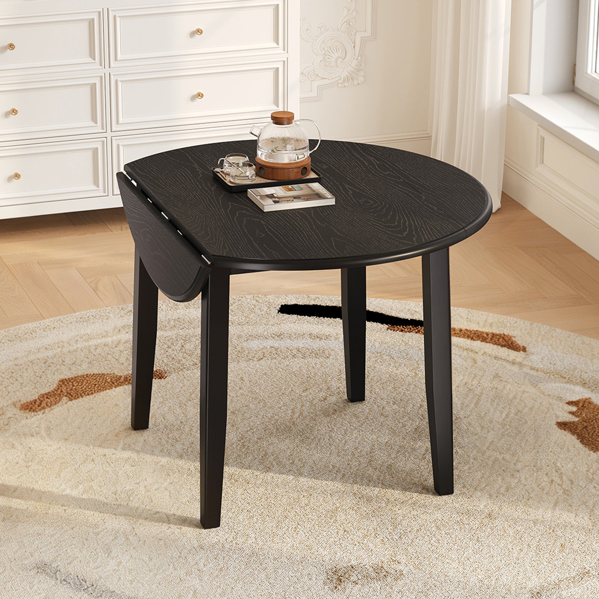 Extendable Round Dining Table for 2–4 People, Folding Wood Dining Table with Adjustable Size, Space-Saving Design for Small Apartments and Dining Areas - LIGHT BROWN