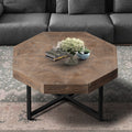 Antique brown octagonal coffee table vintage patchwork top — front view