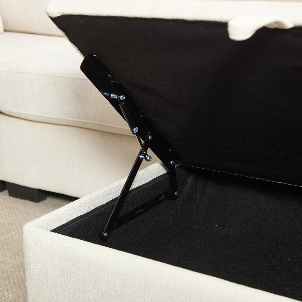Modern Storage Sofa with Dual USB, 2 Side Pockets,Ottoman Storage Bench Cloud Sectional Chenille Sofa Oversized,4-Seat, L-Shaped Couch,Black