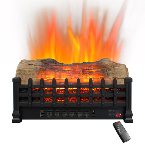 Antique black 20 inch electric fireplace insert 3D log set front view