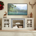 70' Modern TV Stand with 2-Door Storage, Faux Stone Media Console Cabinet, White Large Entertainment Center for Living Room