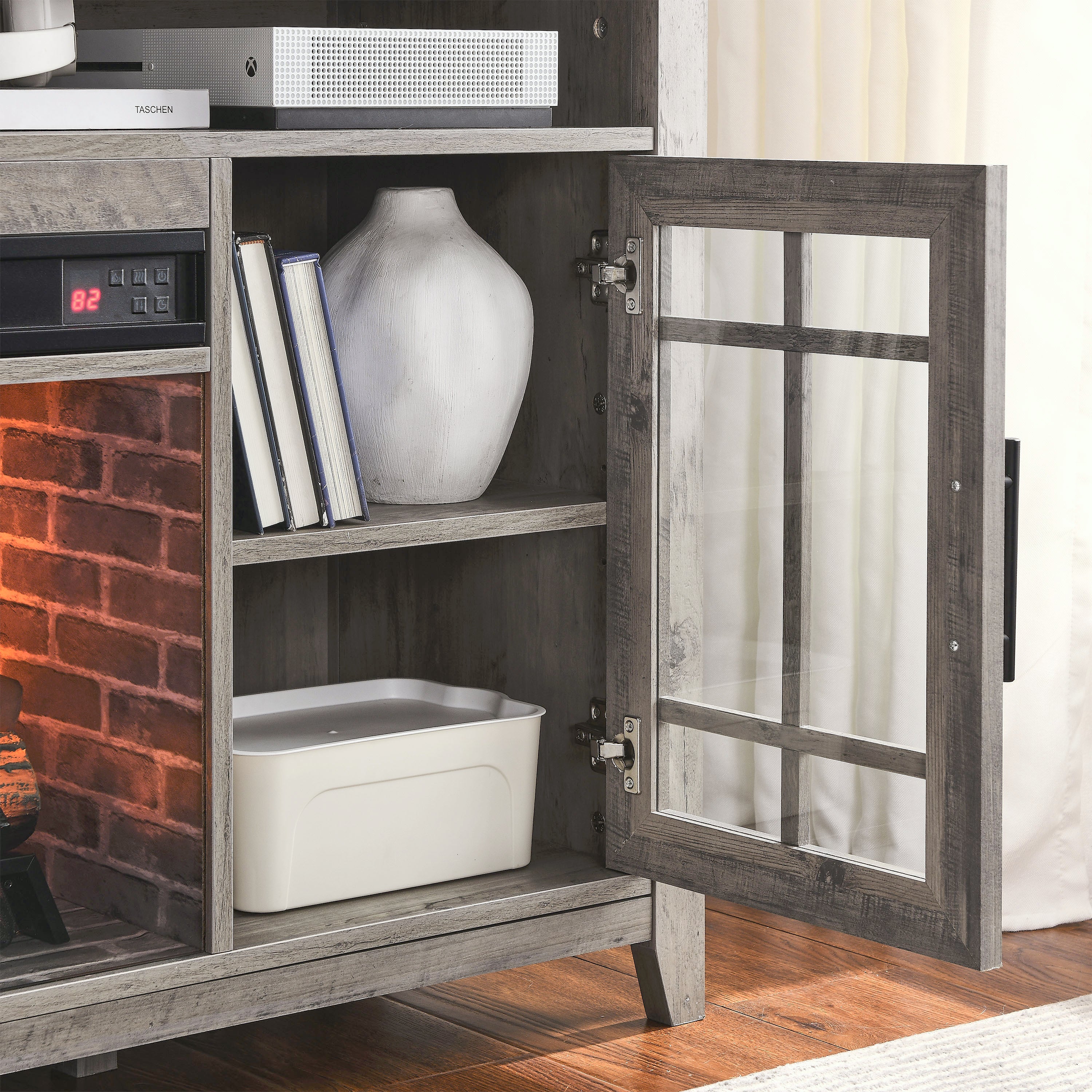 Media console with touch-button fireplace control panel