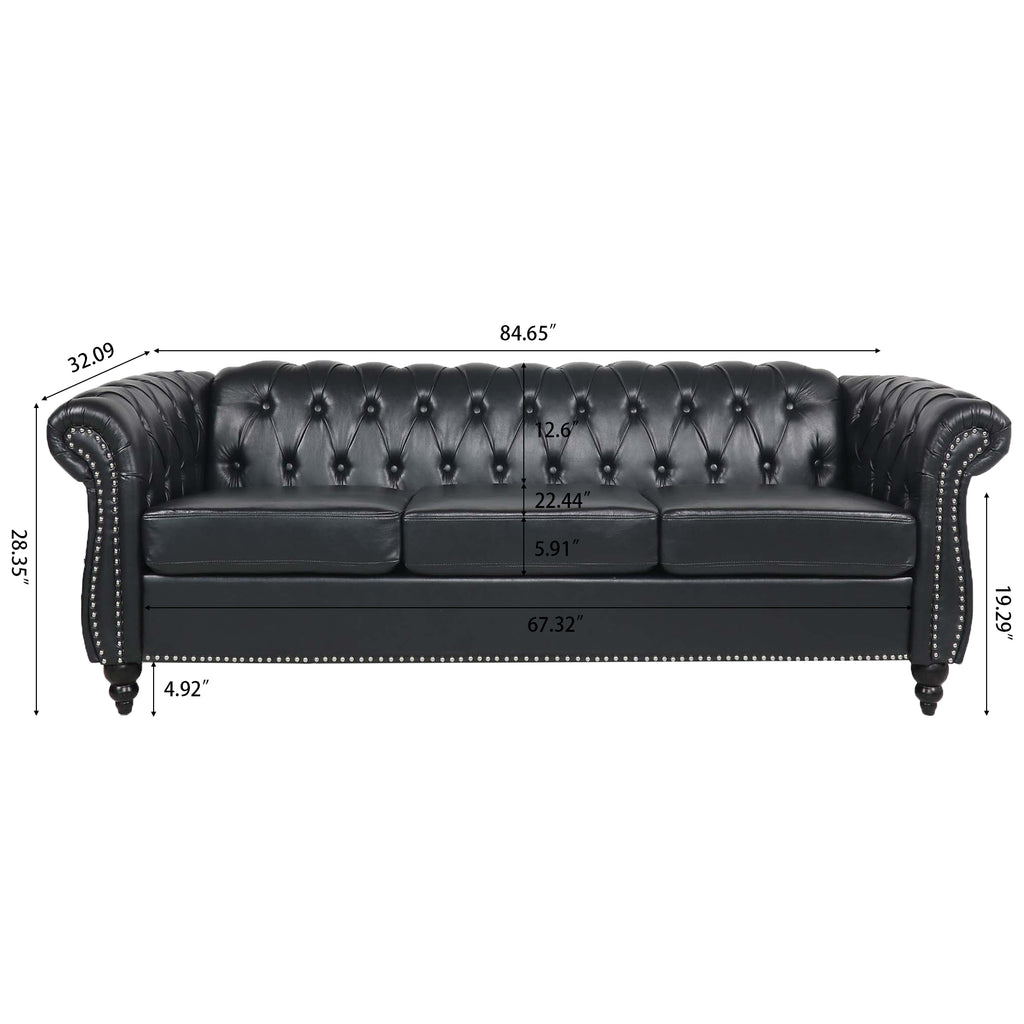 Black sofa with birch wood legs
